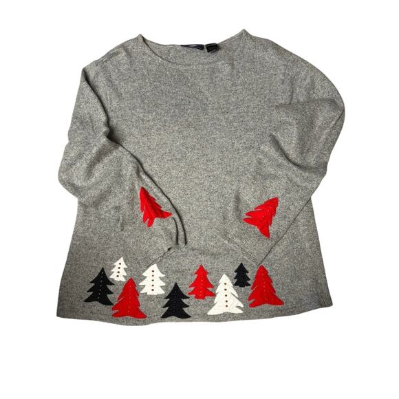 Crazy Horse Gray Wool Blend Holiday Sweater Christmas Tree Appliqué Pullover XL - Picture 4 of 6